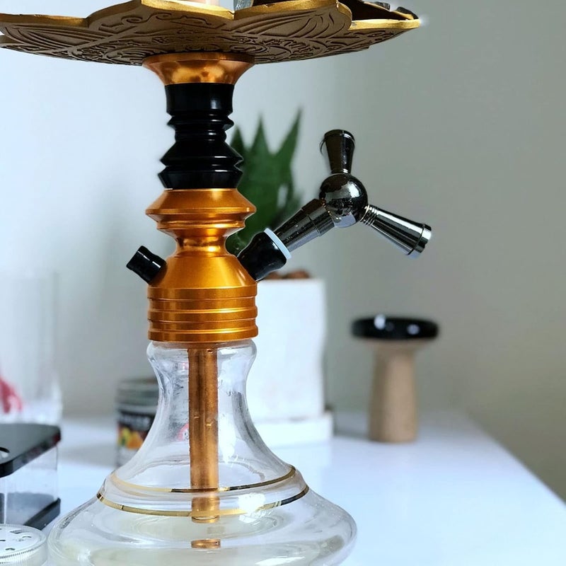 VOVCIG محول خرطوم الشيشة مقسم 1 إلى 2 موصل خرطوم مع 4 حلقات إضافية ملحقات الشيشة المعدنية (أسود) - Image 3